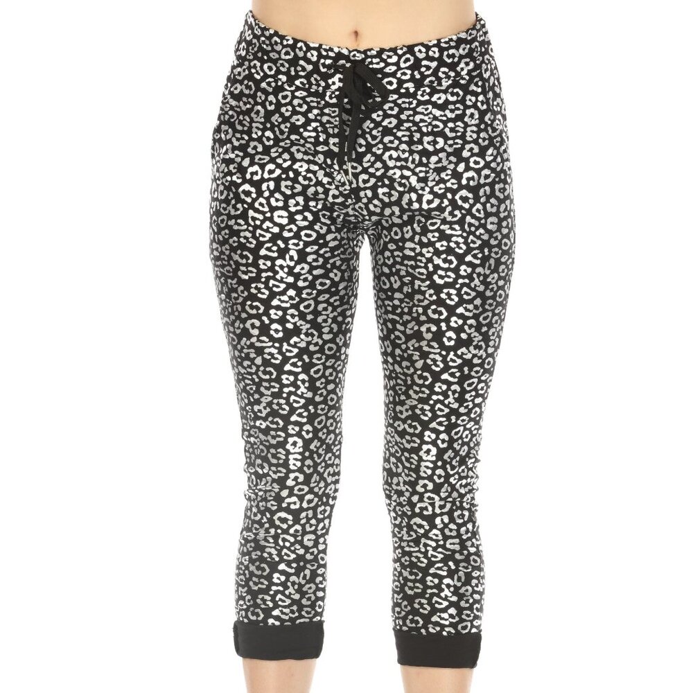 Black Silver Leopard Pant with Pockets